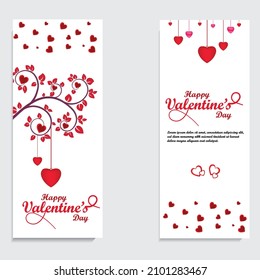 Happy Valentine's Day vertical banners set with tree and hearts. Vector illustration. Holiday brochure design, greeting cards, love creative concept, gift voucher, invitation. editable