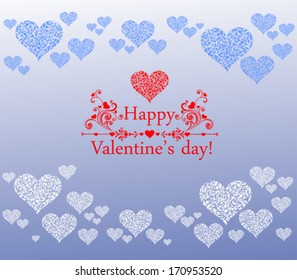 Happy Valentine's day! Vintage blue background with hearts. Vector Illustration 