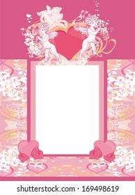 happy valentines day vintage card with cupids and floral frame 