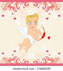 happy valentines day vintage card with cupid