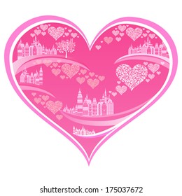 Happy Valentine's day! Vintage card with Landscape. Vector illustration 
