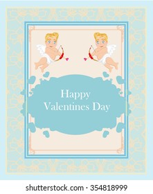 happy valentine's day vintage card with cupids 