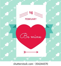 Happy Valentine's Day vintage flat card with ribbon