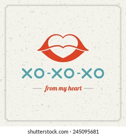 Happy Valentine's Day Vintage Greetings Card Design.  Textured paper vector background and retro typography.