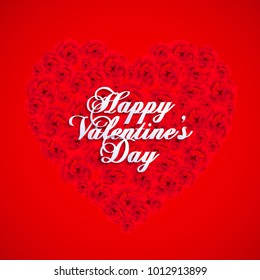 Happy Valentines Day vintage lettering greeting card on red background with heart and flowers. The 14th of February