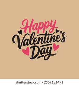 Happy Valentine's Day Vintage Lettering Design with Romantic Elements Vector illustration