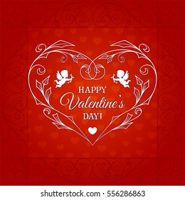 Happy Valentines Day Vintage Lettering Card. Vector Illustration