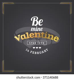 Happy Valentines Day Vintage Retro Golden Badge. Valentines Day Greeting Card or Poster. Vector Design Template with Dark Background
