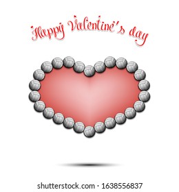 Happy Valentines Day. Volleyball balls located in the form of a heart on an isolated background. Design pattern for greeting card, banner, poster, flyer,  invitation party. Vector illustration
