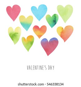 Happy Valentines Day watercolor heart background vector illustration.