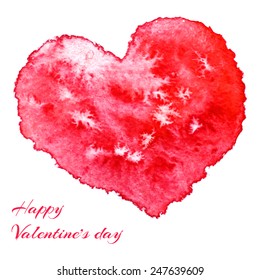 Happy Valentine's day. Watercolor red heart  on white background . Hand-drawn painted symbol of love.Vector illustration