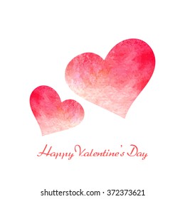 Happy Valentines Day. Watercolor romantic colorful red romantic hearts on white background.