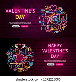 Happy Valentine's Day Website Banners. Vector Illustration of Love Promotion.