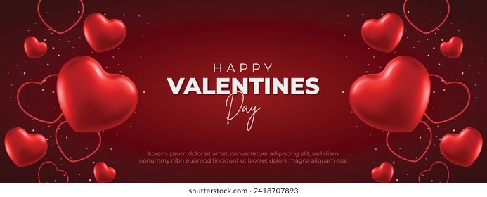 Feliz diseño de portada y encabezado del sitio web del Día de San Valentín. Fondo rojo del Día de San Valentín con texto para portada, afiche, banner e ilustración del vector del sitio web