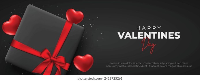 Happy Valentine's Day Website Header and Cover Design. Valentine's Day Black and Red Background with Text for Cover, Poster, banner, and Website Vector Illustration