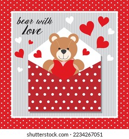 Happy valentine's day or wedding card design with bear and hearts shape