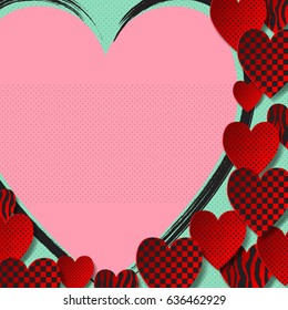 Happy valentine's day and wedding card design.Red hearts on modern abstract background.Vector illustration.