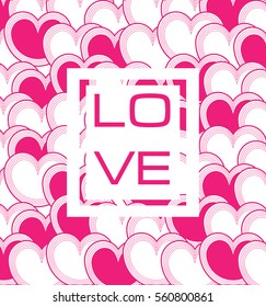 Happy valentine's day and wedding design elements.Vector illustration invitation, menu, template.Pink Background With Hearts. Doodles and curls. Be my Valentine. Love. English font language. American.