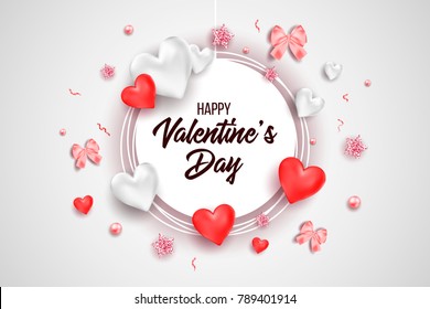 Happy valentines day and wedding design elements. Vector illustration invitation, menu, flyer, template. White Background With Ornaments, Hearts. Doodles and curls. Be my Valentine. Love.