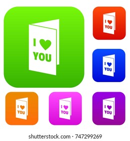 Happy Valentines day or weeding card set icon color in flat style isolated on white. Collection sings vector illustration