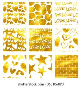 Happy valentines day and weeding cards seamless. Set. Gold