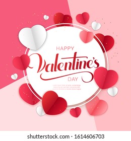 Happy valentines day and weeding design elements. Vector illustration. Pink Background With Ornaments, Hearts. Doodles and curls. Be my Valentine.