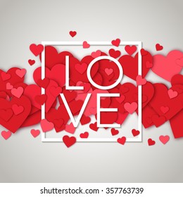 Happy valentines day and weeding design elements. Vector illustration invitation, menu, flyer, template. Gray Background With Ornaments, Hearts. Doodles and curls. Be my Valentine. Love.