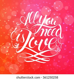 Happy valentines day and weeding design elements. Vector illustration invitation, menu, flyer, template. Gray Background With Ornaments, Hearts. Doodles and curls. All you need is love.