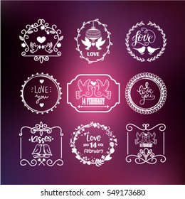 Happy valentines day and weeding design elements. Vintage labels and ribbon retro style set. Vector elements.