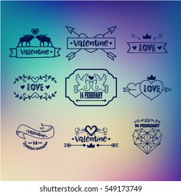 Happy valentines day and weeding design elements. Vintage labels and ribbon retro style set. Vector elements.