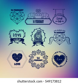 Happy valentines day and weeding design elements. Vintage labels and ribbon retro style set. Vector elements.
