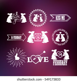 Happy valentines day and weeding design elements. Vintage labels and ribbon retro style set. Vector elements.