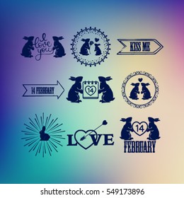 Happy valentines day and weeding design elements. Vintage labels and ribbon retro style set. Vector elements.