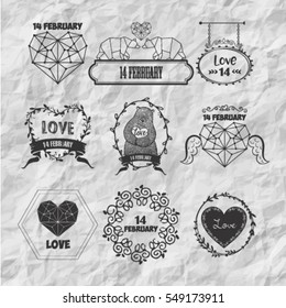 Happy valentines day and weeding design elements. Vintage labels and ribbon retro style set. Vector elements.