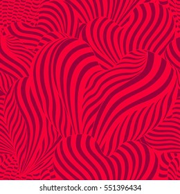 Happy valentines day and weeding design elements. Vector illustration. Red Background With Ornaments, Hearts. Doodles and curls.