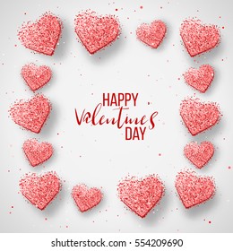 Happy valentines day and weeding design elements. Vector illustration. Pink Background With Ornaments, confetti, lettering, Hearts. Doodles and curls. Be my Valentine.