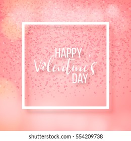 Happy valentines day and weeding design elements. Vector illustration. Pink Background With Ornaments, confetti, lettering, Hearts. Doodles and curls. Be my Valentine.