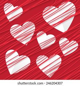 Happy Valentines Day white Heart  on red background