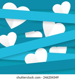 Happy Valentines Day white Heart  and blue vector illustration