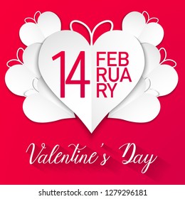 Happy valentines day, white hearts with red background, vector, illustration, eps file