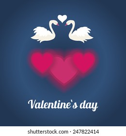 Happy valentines day with white loving couple of swans. Vector illustration
