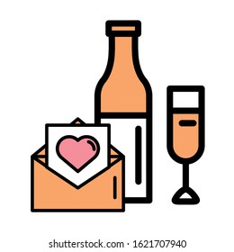 happy valentines day wine bottle with heart vector illustration design