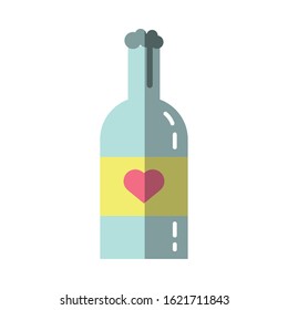 happy valentines day wine bottle with heart vector illustration design