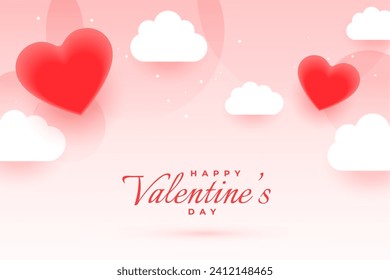 happy valentines day wishes background with hearts and clouds vector