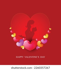 Happy Valentine's day wishing image with heart illustration and couple
