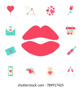 Happy Valentine's day. Women's kiss. Digital vector february happy valentine's day and wedding celebration color simple flat icon set with red heart and love Vector illustration on white background