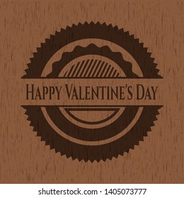Happy Valentine's Day wood icon or emblem. Vector Illustration.