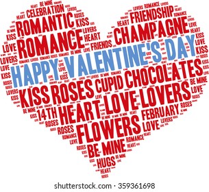 Happy Valentines Day word cloud on a white background. 