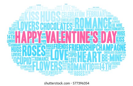 Happy Valentine's Day word cloud on a white background.