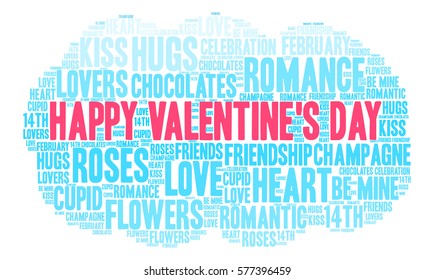 Happy Valentine's Day word cloud on a white background.